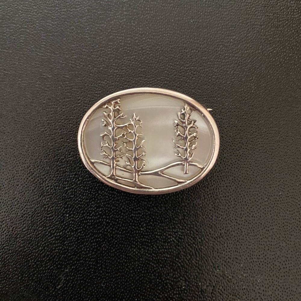 Vintage JEZ Jezlaine tree mother of pearl brooch